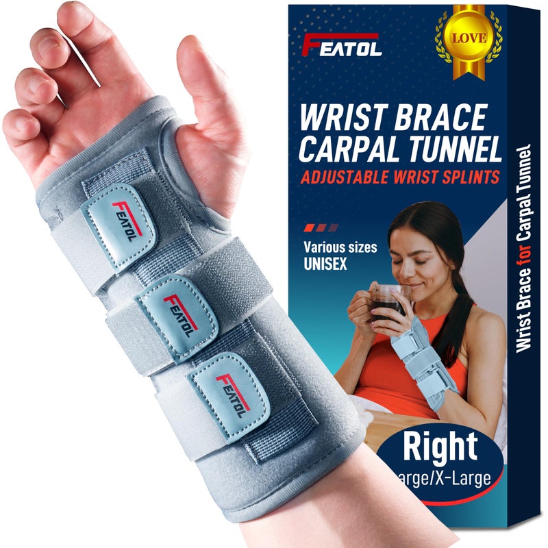 FEATOL Wrist Brace Carpal Tunnel for Women Men Adjustable Night Sleep Support Brace with Splints Right Hand SmallMedium